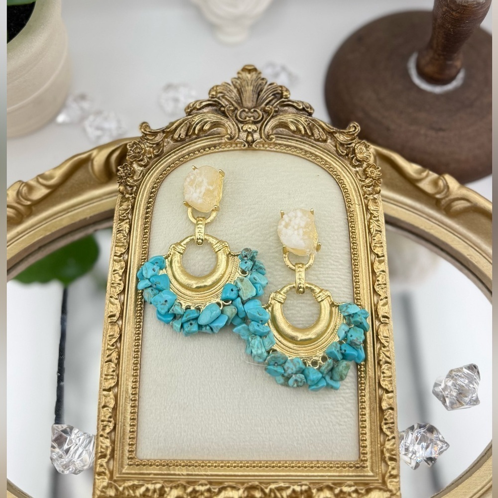 Statement Turquoise & Gold Drop Earrings | Boho Chic Bold Style